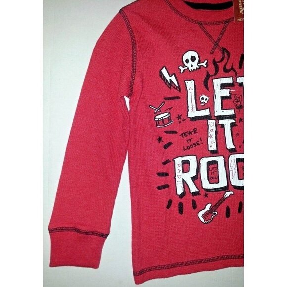 Arizona Boys Shirt Size 4 Let It Rock Red Long Sleeve Thermal - Picture 3 of 6